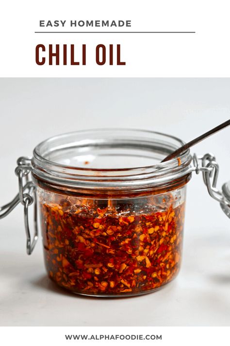 How to make Chili oil at home with just two base ingredients and a super quick and easy method. This gluten-free, vegan condiment is the perfect addition to elevate tons of meals, with a smoky, spicy aroma that is sure to delight! How To Make Chili Oil At Home, Homemade Chili Oil Recipe, Home Made Chili Oil, Diy Chili Oil, How To Make Chili Oil, Hot Chili Oil Recipe, Make Chili Oil, Homemade Chili Oil, Easy Homemade Chili