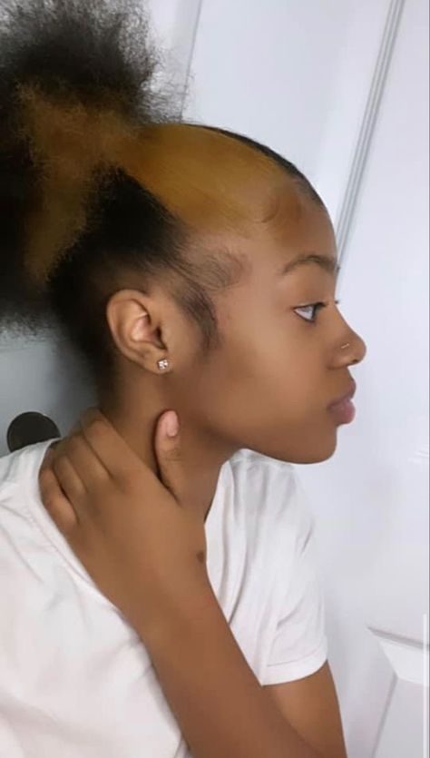 Skunk Stripe Slick Back, Skunk Stripe Blowout, Flat Hairstyles For Black Women, Two Slick Back Ponytails Natural Hair, Stunk Strip Hairstyles, Skunk Strip, Skunk Stripe Hair, Stripe Hair, Hair Stripes