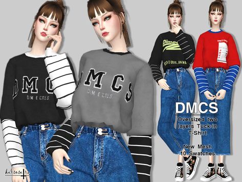 Helsoseira's DMCS - 2 Layers Oversized Tee Sims 4 Layered Shirt, Sims 4 Custom Content Clothing Female, Sims 4 Cc Clothes, Layered Hoodie, Sims 4 Game Mods, Sims 4 Dresses, Sims Four, Sims4 Clothes, Sims 4 Cc Packs