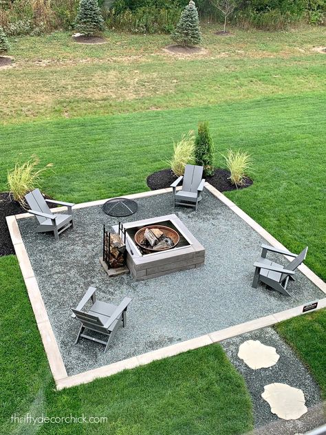 Modern Home Tour, Outdoor Fire Pit Area, Outside Fire Pits, Outdoor Fire Pit Designs, Fire Pit Landscaping, Thrifty Decor Chick, Backyard Seating, Fire Pit Seating, Lawn Furniture