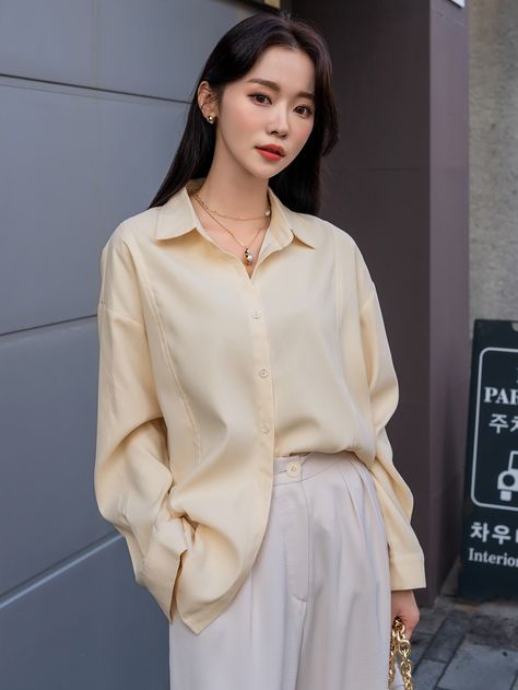 DAZY Drop Shoulder Button Up Blouse Light Pink Button Up Shirt Outfit, Button Up Shirt Outfit, Apricot Clothing, Goodwill Finds, Plain Shirt, Simple Trendy Outfits, Modest Fashion Outfits, Plain Shirts, Button Up Blouse