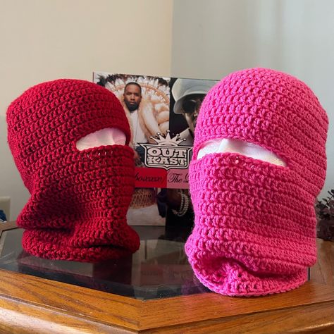 Crochet Sheisty Mask, Custom Balaclava, Red Ski Mask, Crochet Ski Mask, Crochet Hacks, Popup Shop, Knit Inspiration, Crochet Mask, Crochet Hack