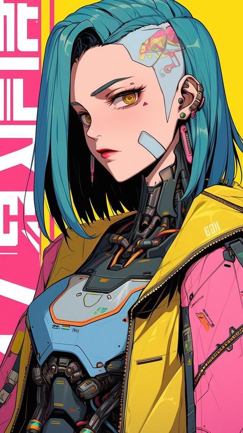 Cyberpunk Hairstyles Drawing, How To Draw Cyberpunk, Cyberpunk Anime Character Design, Cybernetics Concept Art, Cyberpunk Anime Oc, Cyberpunk Style Character Art, Cyberpunk Art Style, Cyberpunk Anime Character, Cyberpunk Flower