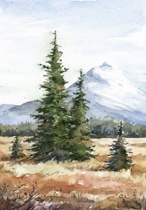 Mountain Scenes, Loose Watercolor Paintings, Forest Drawing, Watercolor Art Landscape, Watercolor Landscapes, Watercolor Paintings For Beginners, Kids Watercolor, Art Landscapes, Diy Watercolor Painting