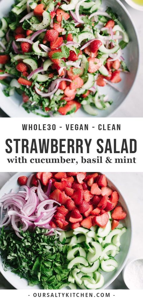 Strawberry Cucumber Salad, Whole30 Salad, Whole 30 Vegan, Strawberry Cucumber, Refreshing Summer Recipes, Dinner Vegan, Diner Recept, Vegan Salad Recipes, Balsamic Reduction