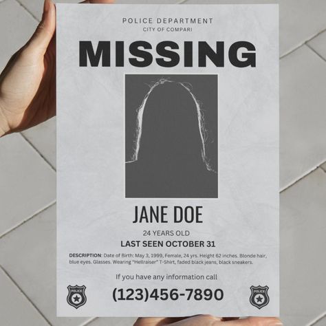 Craft your own spook-tacular Halloween ambiance with our personalized 'Missing Person' Canva Poster Template! This innovative digital download ensures that adding a personal touch of fright to your party is just a click away. 🎃 Instant PDF Download: Once purchased, you receive a PDF file ready to download. It contains a direct link and instructions on how to access  your Halloween poster on Canva. 💻 User-Friendly Editing: No design skills? No problem! Canva's intuitive platform lets you effortlessly tweak images, texts, and colors to match your haunted visions. Whether you're a seasoned designer or a creative newbie, it's a breeze! 👻 Unique Halloween Decor: This customizable poster template serves as a standout piece of Halloween decor. Infuse your space with personalized scares and wat Missing Person Halloween Decor, Missing Persons Poster, Missing Poster Template, Missing Person Poster Template, Missing Person Poster, Halloween Poster Design, Missing Poster, Halloween Ambiance, Spooky Diy