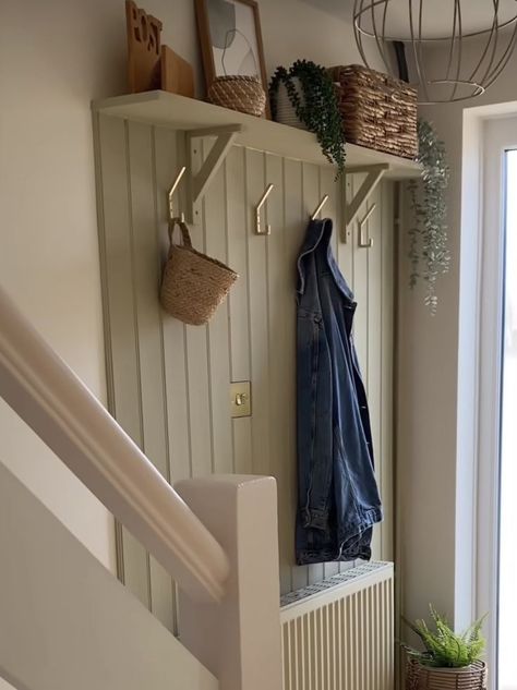 Back Entryway Ideas Small With Stairs, Small Coat Storage Ideas, Cottage Style Hallway, Box Hallway Ideas, Enclosed Hallway Ideas, Mudroom Staircase, Hallway Hanger Ideas, Cosy Hallway Ideas, Small Porch Ideas Uk Interior