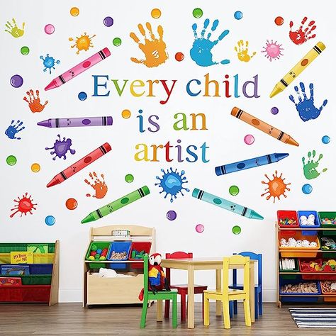 Amazon.com : Every Child is an Artist Wall Decals Watercolor Crayon Paint Splatter Wall Decal Handprint Polka Dots Splash Wall Stickers Colorful Peel and Stick for Classroom School Nursery Playroom Daycare Decor : Baby Preschool Set Up, Every Child Is An Artist, Daycare Decor, Crayon Painting, Vinyl Painted, Wall Stickers Quotes, Inspirational Wall Decals, Playroom Nursery, Kids Room Wall Decals