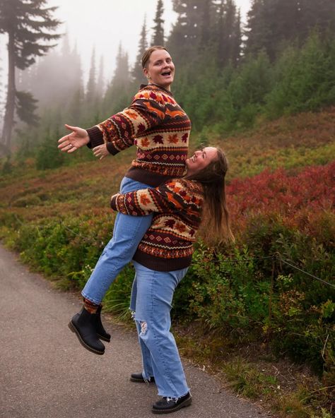 Loving the fall colors & these two beautiful humans and their cute matching sweaters 🍁🍄🍂 I seriously can't get over how stunning Melanie & Lyndsay are!!! And the fog passed just in time and we got to see the mountain! #mountrainier #tahoma #fallcolors #sweater #mushrooms #pnwlove #pnwcouplesphotographer #mountainelopement #hoodriverphotographer Matching Sweaters For Couples, Sweaters For Couples, Hood River, Cute Matching, Matching Sweaters, Mountain Elopement, The Fog, Couples Photography, Couples Photoshoot