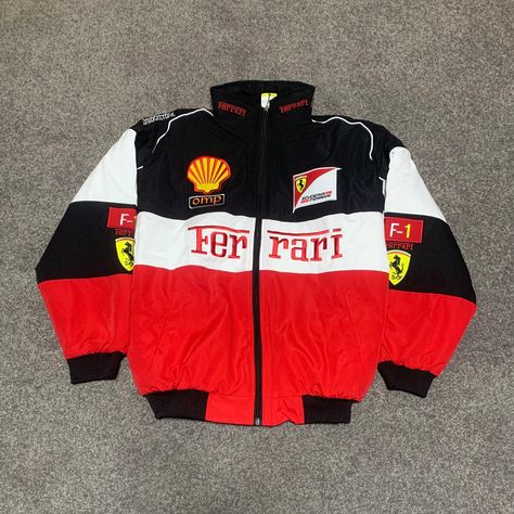 This is a embroidery print amazing jacket for Ferrari fans and formula 1 fans. Easy to style and rock. Perfect for almost any outfit and will keep you warm and comfy. F1 Jersey, Ferrari Merch, Ferrari Racing Jacket, F1 Jacket, Vintage Ferrari, Ferrari Jacket, Ferrari Racing, Embroidery Print, Embroidery Vintage