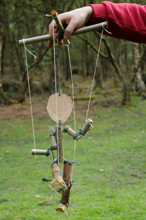 String Puppets Diy, Sloyd Projects, Nature Toys, Twig Crafts, Forest School Activities, Nature Craft, Puppets Diy, Marionette Puppet, School Tool