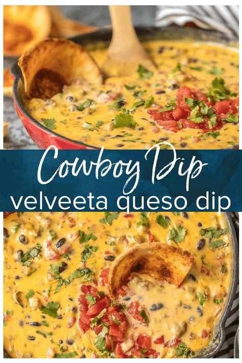 Loaded Rotel Dip (Velveeta Cheese Dip!) is the ultimate Super Bowl appetizer. This EASY Rotel Dip recipe is loaded with Velveeta, beer, pepper jack, black beans, Rotel, and sausage! For me it just doesn't get better than this creative Velveeta queso recipe. COWBOY DIP IS OUR FAVORITE TAILGATING DIP RECIPE! #thecookierookie #rotel #cheese #dip #cheesedip #velveeta Easy Rotel Dip, Velveeta Queso Dip, Cowboy Dip, Queso Dip Velveeta, Velveeta Cheese Dip, Velveeta Queso, Rotel Dip, Queso Dip Recipes, Queso Recipe