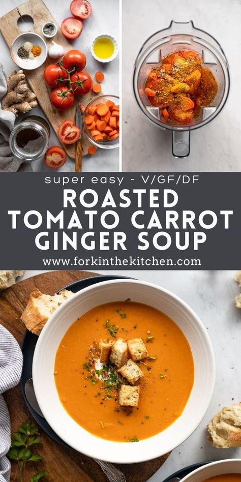 Tomato Carrot Soup, Ms Diet, Traditional Thanksgiving Recipes, Carrot Soup Recipes, Oven Roasted Tomatoes, Resep Smoothie, Carrot Ginger Soup, Roasted Carrot, Night Recipes