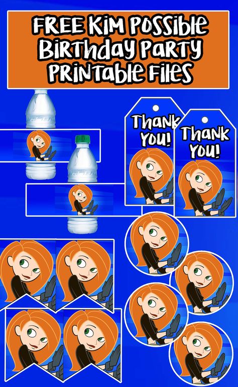 FREE Kim Possible Birthday Party Printable Files | Banner | Thank You Tags | Cupcake Toppers | Water Bottle Labels Kim Possible Party Theme, Kim Possible Birthday Party, Kim Possible Birthday Party Ideas, Nephew Birthday Quotes, Birthday Wishes In Heaven, Husband Birthday Quotes, Birthday Wishes For Girlfriend, Candy Bar Birthday, Spy Party