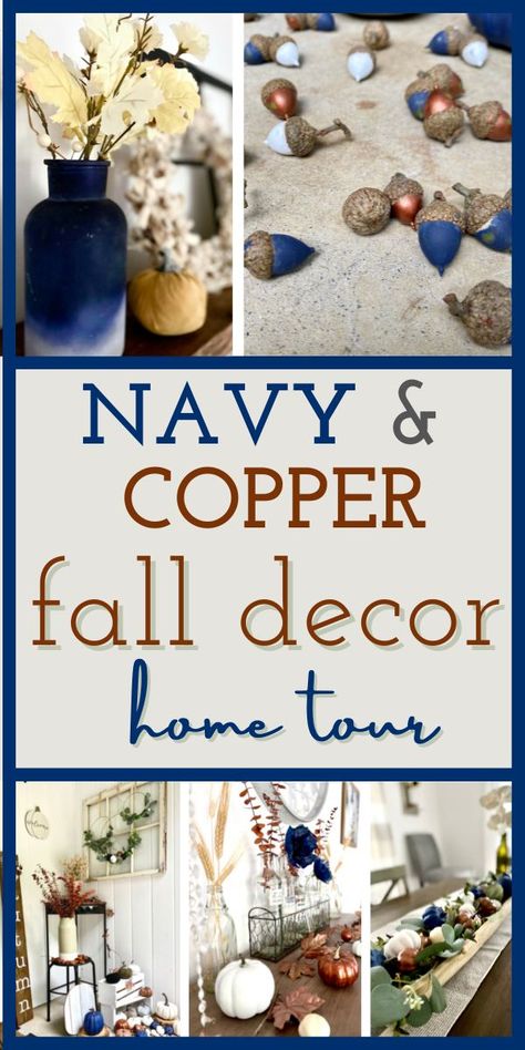 Navy Blue Mantle Decor, Navy Blue Pumpkin Decor, Blue Plaid Fall Decor, Navy Blue Fall Tablescape, Navy Pumpkin Decor, Blue Fall Mantle Decor, Fall Nautical Decor, Navy Blue Pumpkins, Blue And Rust Fall Decor