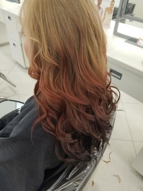 Red Hair Gradient, Fox Tail Hair Dye, Ombre Hair Reverse, Hair Astethic, Fox Tail Hair Color, Ginger Ombre Hair, Brown Hair Fade, Red Hair Fade, Blonde Red Hair