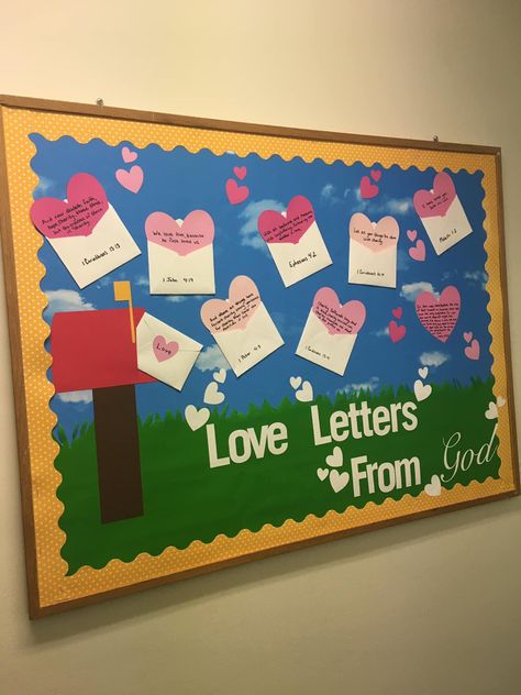 Love Letters From God For Kids, Love Is Bulletin Board, God Is Love Bulletin Board, Love Letters From God Bulletin Board, Love Letters From God, Catholic Bulletin Boards, Letters From God, Valentine Bulletin Boards, Bible Study Activities