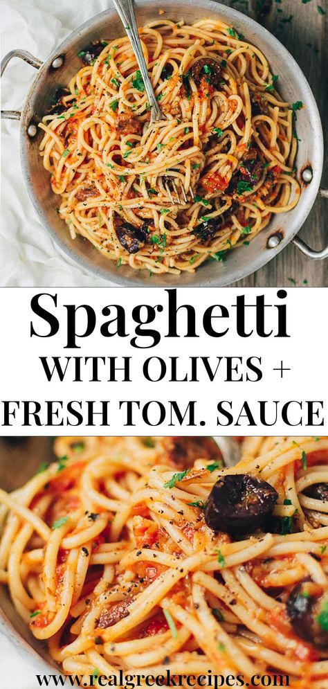 Mediterranean Spaghetti Recipes, Mediterranean Diet Spaghetti, Spaghetti Squash Mediterranean Recipes, Oven Baked Mediterranean Spaghetti, Mediterranean Olive Oil Pasta, Mediterranean Spaghetti, Medditeranean Diet, Greek Spaghetti, Mediterranean Sauce