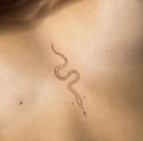 Sternum Snake Tattoo, Small Snake Tattoo, Serpent Tattoo, Artwork Anime, Petit Tattoo, The Destroyer, Sternum Tattoo, Discreet Tattoos, Dainty Tattoos