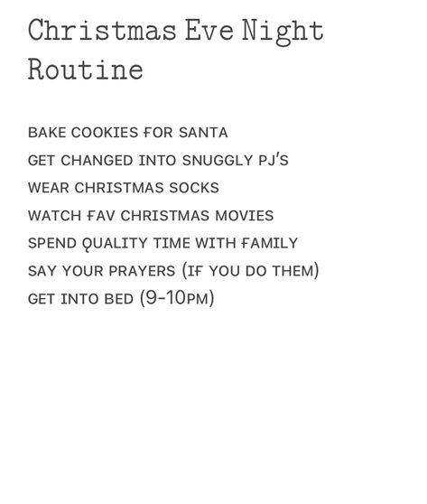 Christmas Eve Night Routine, Christmas Eve Routine, Christmas Night Routine, Christmas Routines, Christmas Routine, Christmas Eve Night, Christmas Sleepover, Room Wishlist, Christmas Bucket List