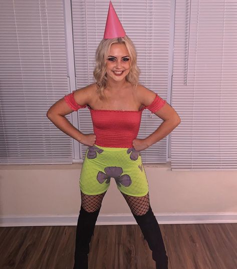 Patrick star college Halloween costume Patrick The Star Costume, Halloween Costumes 2023 Women Funny, Patrick Starfish Costume, Patrick Fishnet Costume, Patrick Star Fishnet Costume, Patrick Star Fishnet, Sparkle Halloween Costumes, Patrick Star Halloween Costume, Patrick Star Makeup