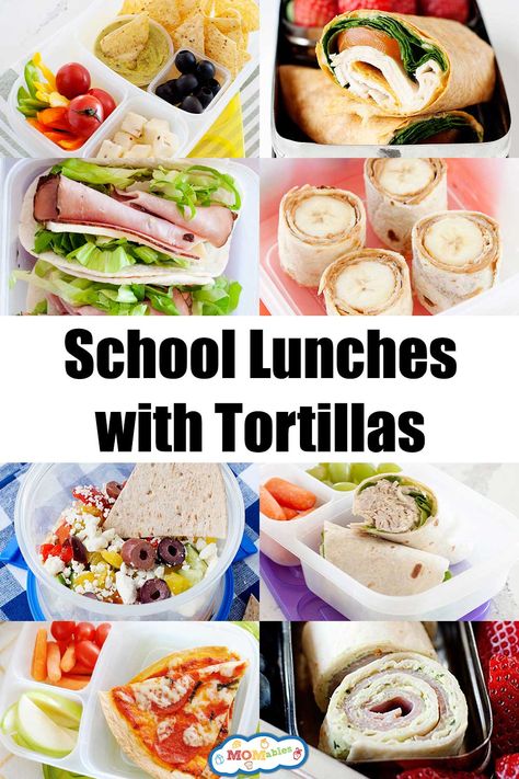 Lunch Ideas with Tortillas for the Lunchbox | MOMables Kids Lunch Wrap Ideas, Wrap Lunch Box Ideas, Wraps For Kids Lunch, Tortilla Lunch Ideas Kids, Lunch Ideas With Tortillas, Tortilla Lunch Ideas, Quick Lunchbox Ideas, Easy Teacher Lunches, Ideas With Tortillas