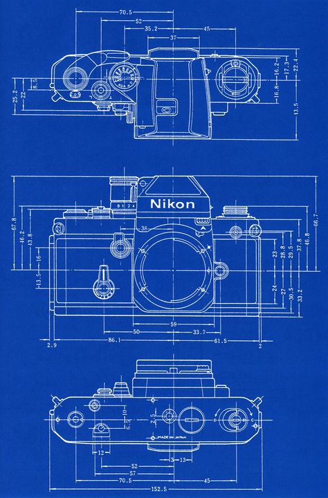 3d Tiskárna, Fotocamere Vintage, Nikon F2, Typographie Inspiration, Blueprint Drawing, Blueprint Art, Technical Illustration, Nikon Camera, Classic Camera