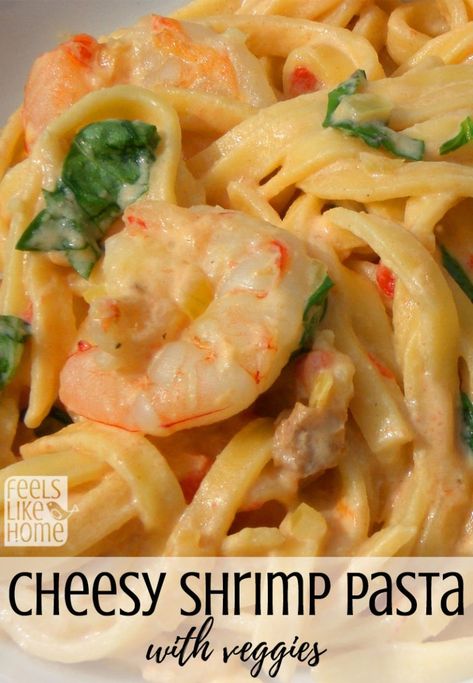 Cheesy Shrimp Pasta, Noodles And Mushrooms, Shrimp Pasta Bake, Shrimp Casserole Recipes, Recipes With Velveeta Cheese, Shrimp And Sausage Pasta, Cheesy Shrimp, Velveeta Recipes, Shrimp Casserole