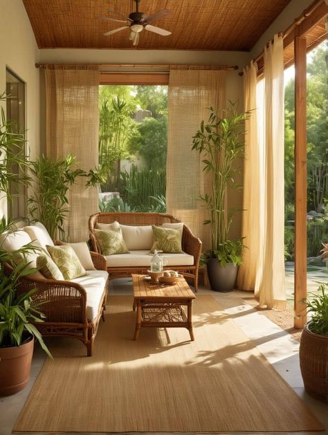 Shade and Style: 15 Contemporary Curtain Ideas for Your Patio - Peak Patio Life Modern Wicker Furniture, Dark Wood Coffee Table, White Sectional Sofa, Dark Wood Table, Modern Outdoor Living, Minimalist Chair, Grey Sectional Sofa, Contemporary Curtains, Contemporary Patio