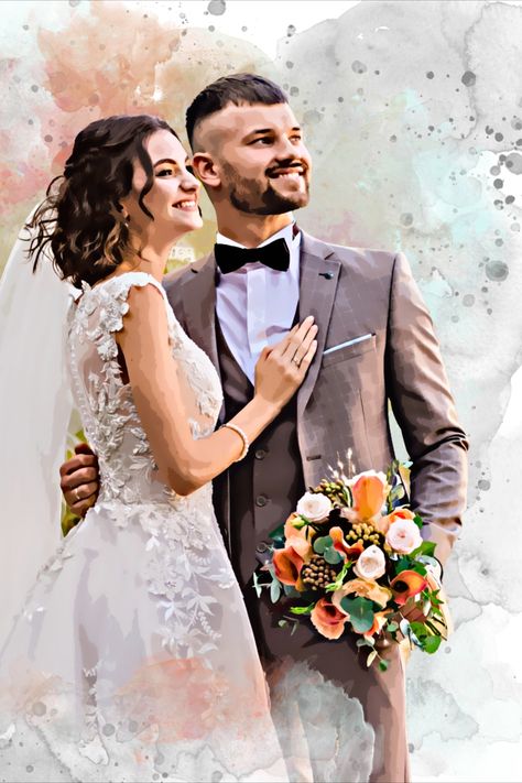 Unique stylized portrait I Custom wedding couple portrait from photo - personalized gift photo Visit our Etsy shop 😘 Painting Wedding Gift, Anniversary Presents, Painting Wedding, Image Couple, Watercolor Portrait Painting, Spring Wedding Decorations, Couples Portrait, Custom Watercolor Portrait, Anniversary Gift For Wife