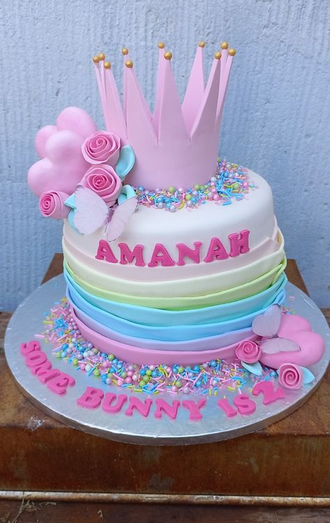 Princess Rainbow Cake, Bday Cakes For Girls, Pink Rainbow Cake, Pastel Pink Rainbow, 5th Birthday Party Ideas, Kids Birthday Cakes, Bday Girl, 5th Birthday Party, Princess Cake