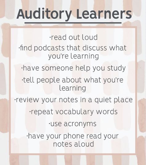 Auditory Learner Study Tips, Auditory Learning Style, Study Timetable, Study Core, Child Guidance, Psychology Careers, Auditory Learners, School Transition, Study Tips For Students