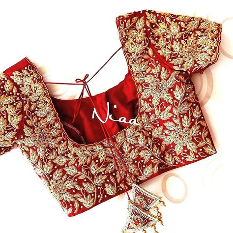 Designer heavy embroidered red bridal blouse #designerblouses #designerblouseideas #designersareeblouse Red Blouse Design, Wedding Saree Blouse, Wedding Saree Blouse Designs, Saree Lehenga, Cutwork Blouse Designs, Wedding Blouse Designs, Blouse Designs Indian, Maggam Work Blouse Designs, Blouse Designs Silk