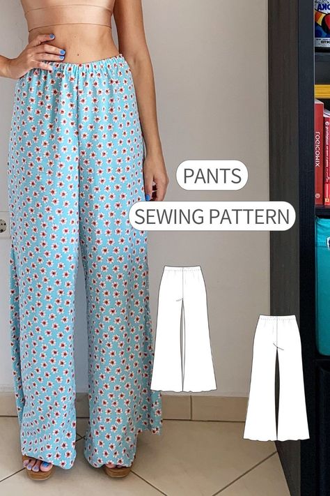 Wide Leg Trousers Sewing Pattern Sewing Pattern Trousers, Pants Sewing Patterns, Trousers Sewing Pattern, Wide Leg Pants Pattern, Pattern Trousers, Unique Sewing Patterns, Light Pink Jeans, Diy Pants, Trouser Pattern