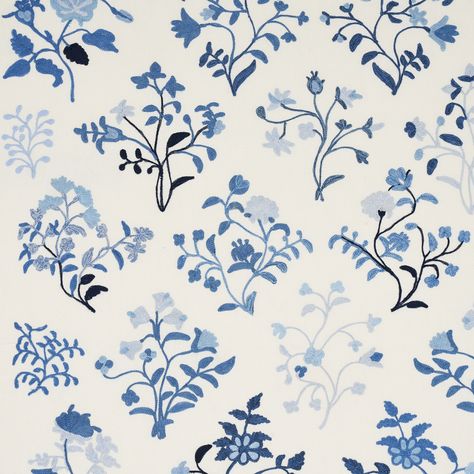 Raleigh Crewel Embroidery - Cornflower Fabrics | Schumacher Embroidered Bedspread, Contemporary Upholstery Fabric, Beautiful Borders, Schumacher Fabric, Colonial Williamsburg, Crewel Embroidery, Wakefield, Embroidery Fabric, Floral Motifs