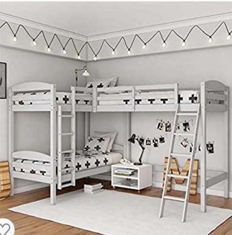 Bunk Bed Diy, Unique Bunk Beds, Corner Bunk Beds, Bunk Bed Rooms, Bunk Bed Plans, Triple Bunk Beds, Diy Bunk Bed, White Bunk Beds, Triple Bunk Bed