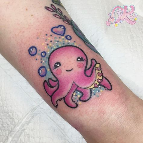 Itty bitty octopus, the loneliest animal in the sea.. For lovely Nicole 💕💕 #kawaiitattoo #inkedaustralia #cutetattoos #tattoosforgirls #tattoo #neotraditionaltattoo #melbournetattoo #melbournetattooartists #ladytattooers #girlytattoos Kawaii Octopus Tattoo, New School Octopus Tattoo, Octopus Tattoos Cute, Cute Octopus Tattoo, Kawaii Tattoos, Octopus Tattoo Sleeve, Seashell Tattoos, Octopus Tattoos, Kawaii Tattoo