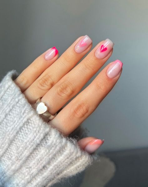 7 Coffin Nail Ideas, From Minimal to Absolutely Extra Vday Nails, Quick Nail, Heart Nail Designs, Valentine Nail Art, Hot Pink Nails, Nude Nail Designs, Subtle Nails, Short Nail Designs, Pink Acrylic Nails