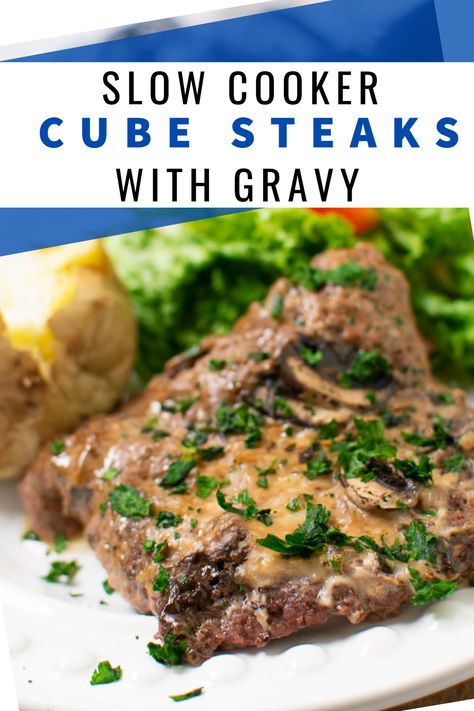 Crock Pot Cube Steaks are the most fork-tender cubed steaks ever! Cream of mushroom soup creates it's own creamy gravy as they cook away in the slow cooker! You'll need simple pantry ingredients; beef cube steaks, cream of mushroom soup, onions soup mix, and milk to make this recipe. Adding fresh mushrooms is optional. www.littledairyontheprairie.com Cubed Steaks, Slow Cooker Corn Casserole, Cube Steak Crock Pot Recipes, Crock Pot Cube Steak, Cube Steaks, Beef Cubed Steak, Crockpot Cube Steak, Cubed Steak, Cube Steak Recipes