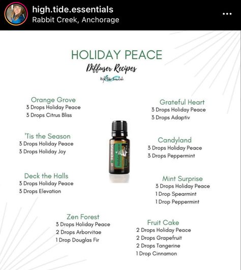 doTERRA Essential Oil Diffuser blends recipes combos ideas with Holiday Peace Doterra Holiday Peace Diffuser Blends, Holiday Peace Diffuser Blends, Peace Diffuser Blends, Holiday Peace Doterra, Peace Doterra, Sleeping Essential Oil Blends, Scent Blends, Doterra Diffuser, Doterra Diffuser Blends