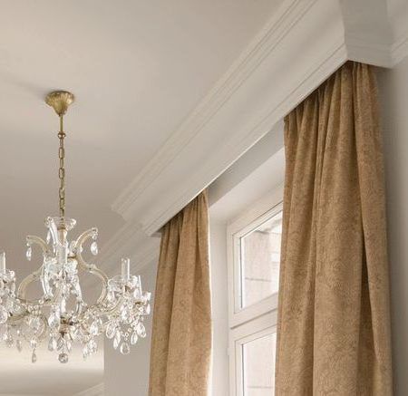 Curtain Accessories, Headings & Pelmets - Davonne Blinds Wooden Pelmet, Window Pelmets, Pelmet Designs, Neo Classical Interiors, Curtain Box, Curtain Pelmet, Ceiling Crown Molding, Modern Window Treatments, Blue Living Room Decor