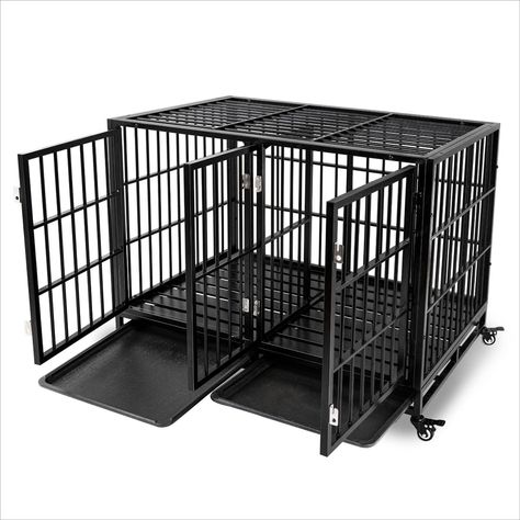 rehomerance 43" Stackable Dog Crate with Divider Panel for Large Dogs, Heavy Duty Pet Cage House for 2 Medium and Small Dogs, Escape Proof Metal Dog Kennel for Indoor Outdoor Metal Dog Kennel, Dog Organization, Dog Crates, Steel Cage, Pet Cage, Two Dogs, Dog Pin, Dog Kennel, Dog Crate