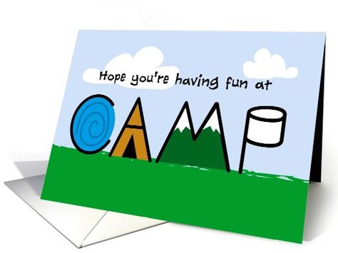 Cute card to send a child at summer camp. Camp Letters, Illustrated Letters, Camping Cards, Sleepaway Camp, Creative Party Ideas, Camp Crafts, Church Camp, Thinking About You, Friendly Letter