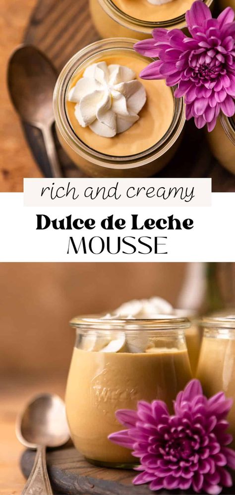 This dulce de leche mousse is a rich yet light dessert with lots of milky, buttery caramel flavor. It's made by folding dulce de leche custard into whipped heavy cream, creating a silky, luscious mousse with no gelatin required. Caramel Mousse Recipe, Boat Desserts, Frozen Custard Recipes, Caramel Mousse, Light Dessert, Raw Eggs, Bake Recipes, Frozen Custard, Custard Recipes