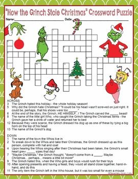 How the Grinch Stole Christmas Activities... by Elementary Library Lady | Teachers Pay Teachers Grinch Word Search, How The Grinch Stole Christmas, Christmas Crossword Puzzles, Polar Express Activities, Christmas Crossword, Gift Exchange Ideas, Cub Scout Activities, 1st Grade Activities, Whoville Christmas