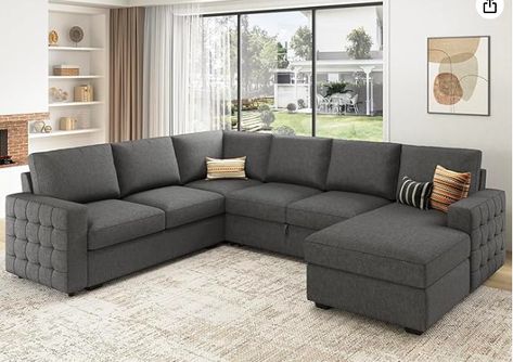 HONBAY Sectional Sleeper Sofa with Pull Out Bed U-Shape Sectional Couch Sleeper Bed with Storage Chaise 6 Seater Sleeper Sectional Sofa Bed, Light Grey Honbay Sectional, Sofa With Pull Out Bed, Guest Room Storage, Sectional Sofa With Storage, Design Marocain, Bed Light, Living Room Furniture Styles, Sofa With Storage, Sleeper Bed