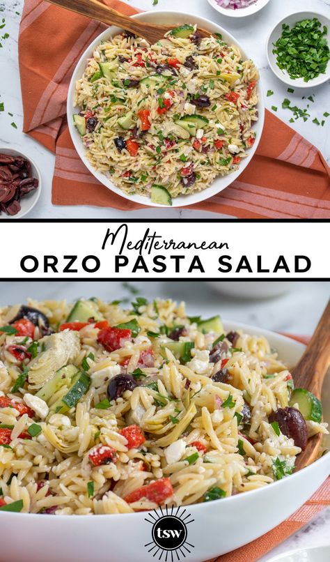 Mediterranean Orzo Pasta, Orzo Recipes Side, Mediterranean Orzo Pasta Salad, Orzo Pasta Salad Recipe, Mediterranean Orzo Salad, Homemade Greek Dressing, Mediterranean Orzo, Greek Orzo Salad, Mediterranean Pasta Salads