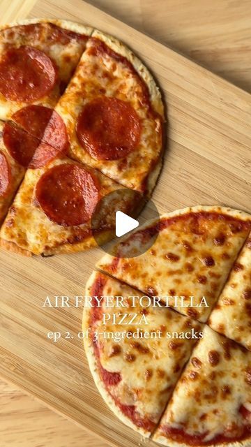 Kitchen Club on Instagram: "Air Fryer Tortilla Pizza for ep. 2 of 3-ingredient snacks! In this series, we’ll be sharing 5 super easy 3-ingredient snack recipes that you can throw together any time of the week.

To make this easy, cheesy air fryer treat, you just need flour tortillas, Essential Everyday pizza sauce and shredded cheese!

Follow @the.kitchen_club for more snack ideas.

Here’s how to make them 👇

Preheat air fryer to 400˚F.

Place tortilla in air fryer basket. Spread with a layer of pizza sauce, then top with cheese. Cook in air fryer for ~3 minutes, until cheese is bubbly and browned.
(Via @essential_everyday )" Tortilla In Air Fryer, Air Fryer Tortilla Pizza, Cook In Air Fryer, Air Fryer Tortilla, Home Made Puff Pastry, Tortilla Pizza, Plant Based Snacks, Tortilla Recipe, Easy Pizza