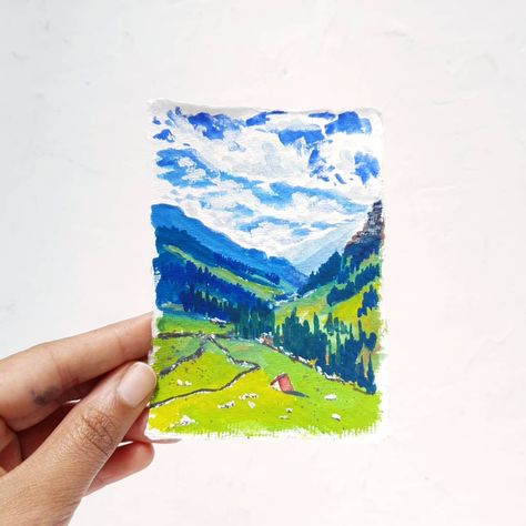 27/31 - "Kashmir Alpines", $40. This piece was inspired by a picture of @the.mountainchild. It's a place called Lidderwat in Jammu &… Kashmir Drawing, Kashmir Painting, Jammu And Kashmir, Drawing Inspiration, Art Forms, Projects To Try, A Place, Drawings, Quick Saves