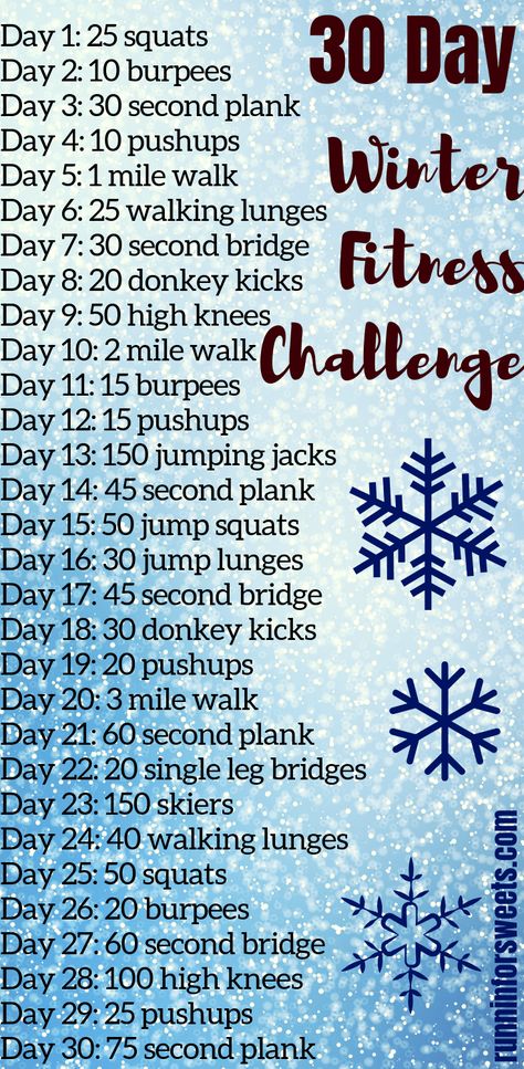 This winter fitness challenge is the ultimate way to stay motivated and in shape this season. Download this free, printable 30 day fitness challenge for your full body! Find the winter fitness motivation you need by challenging yourself to stay accountable each day. #winterfitnesschallenge #winterfitness #fitnesschallenge January Workouts, Cross Training For Runners, Winter Fitness, Christmas Workout, Winter Workout, 30 Day Fitness, 30 Day Workout Challenge, Jump Squats, Fitness Challenge